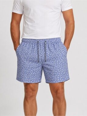Men's Light Periwinkle Printed Swim Trunks with Drawstring